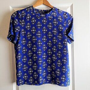 Madewell Blue Print Short Sleeve Silk Top - XS